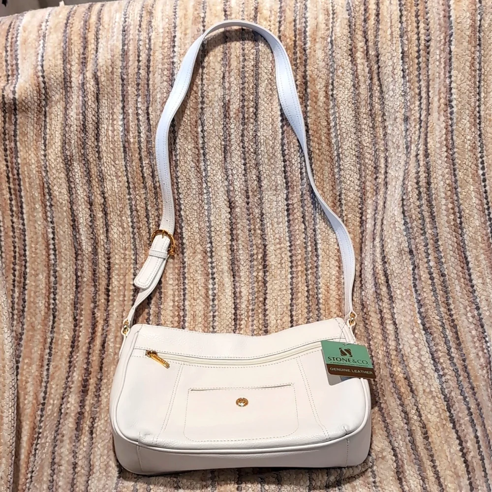 Stone & Co. (Stone Mountain) White Leather Shoulder Bag - Picture 1 of 6